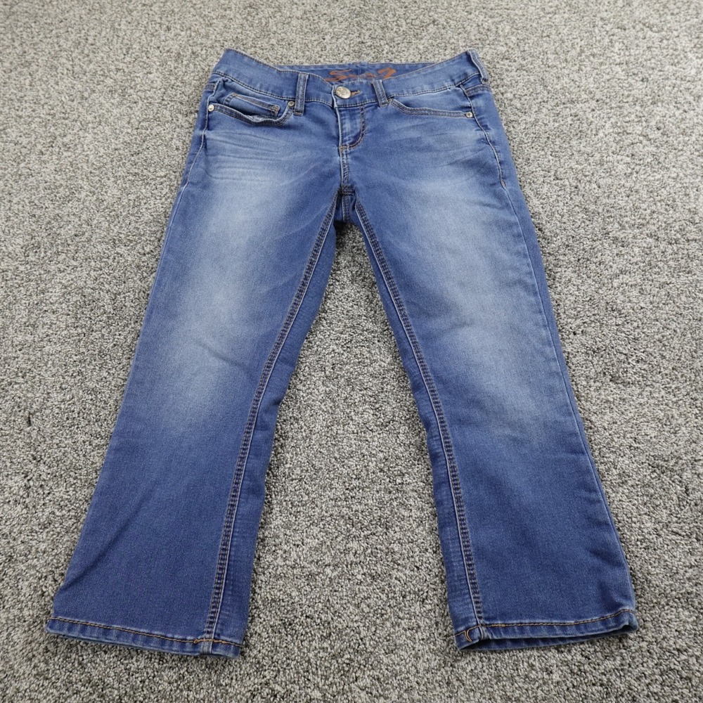 Seven7 Jeans Womens 8 Dark Blue Denim Pants Low Rise Stretch Flex Crop Whiskered